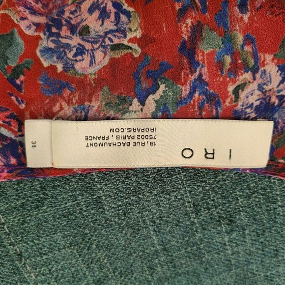 Iro Paris Hurl Blouse Red Floral V Neckline Long Sleeve sz EUR 34 US 0-2 XS - Picture 8 of 9